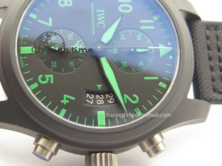 MIROTIME 0128 Pilot Chrono IW388003 Real Ceramic V6F Best Edition Green Markers On Black Nylon Strap A Effortless 7283